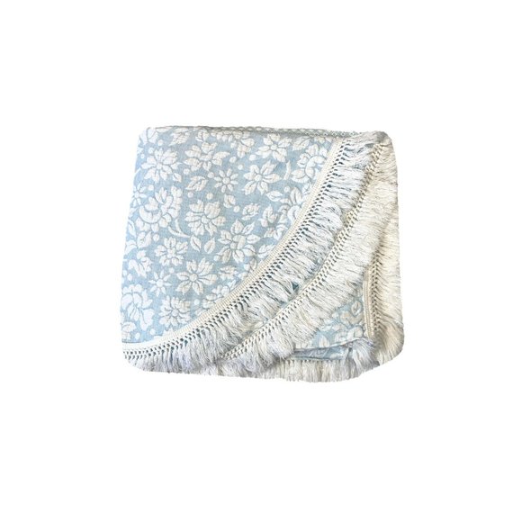 Vintage Antique Light Blue White Wedding Fringe Quilt Amish Style Pineapple RARE
